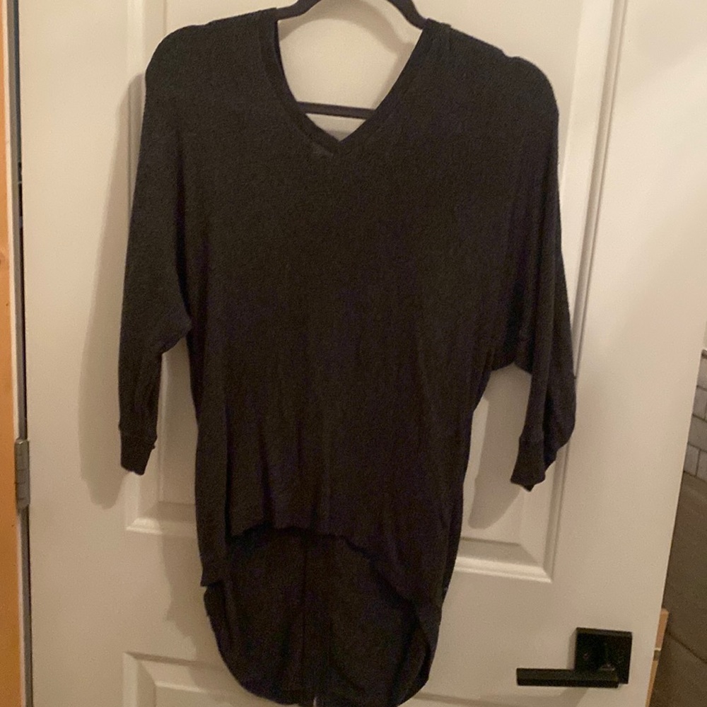 Express 3/4 sleeve high low sweater with zipper back.